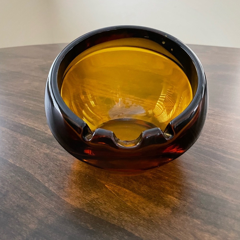 Vintage Large Viking Amber Orb Ashtray